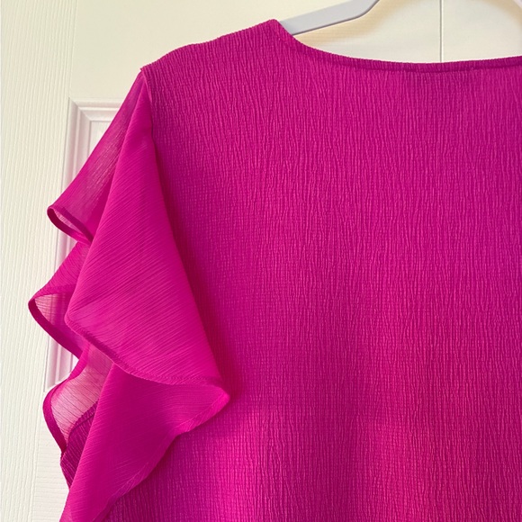 Calvin Klein Top Women’s L Pink V-Neck Blouse Flutter Sleeve Office Work Career - Picture 6 of 12